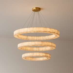 OLYRA 3-TIER ROUND ALABASTER CHANDELIER 39" 47" 59"D, three-tier