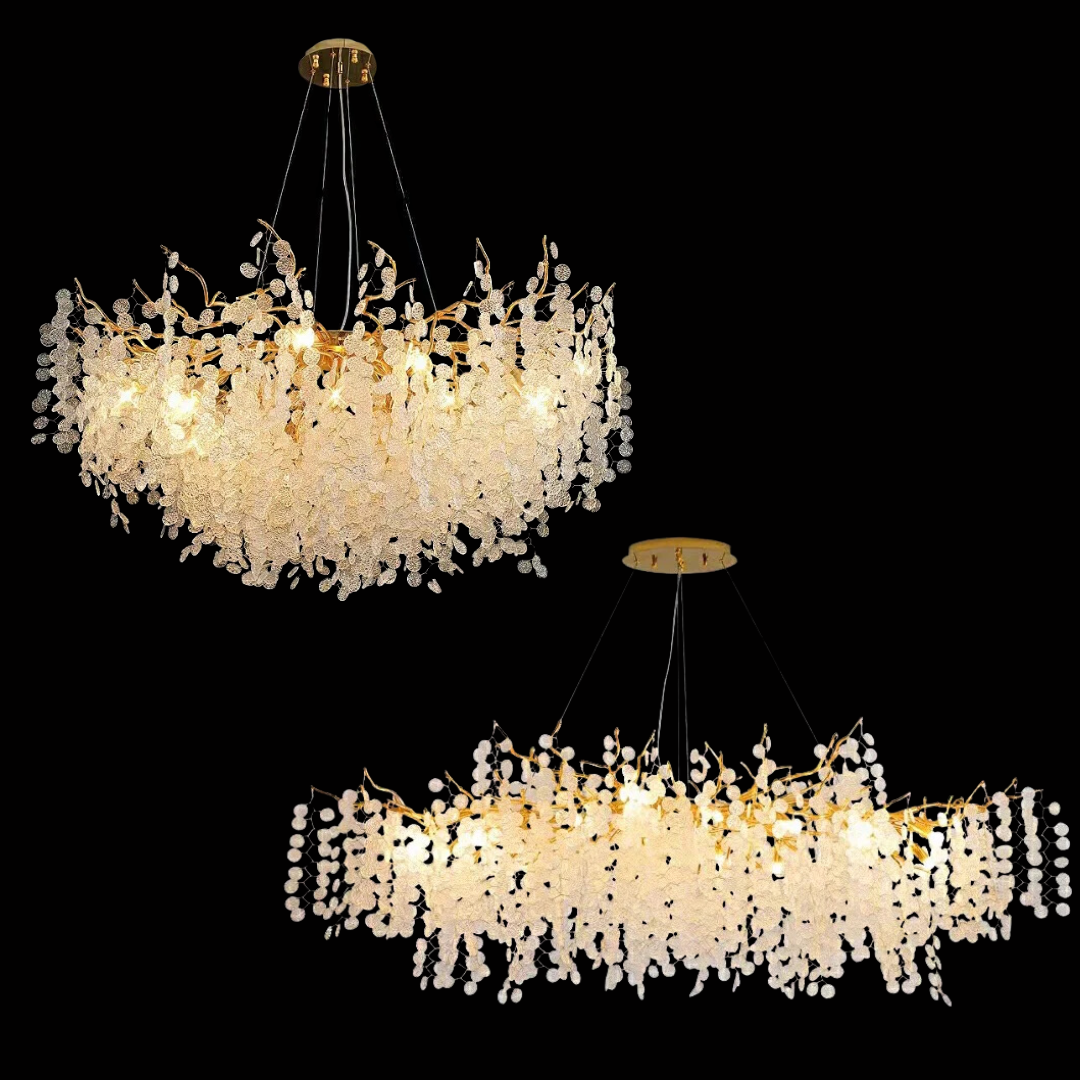 Luxury Branches Crystal Frosted Glass Chandelier Set for Living and Dining Room