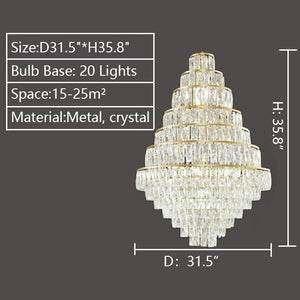 Extra Large Decorative Crystal Chandelier Foyer Hall Ceiling Light Fixture For Staircase In Gold/ Chrome - view 12