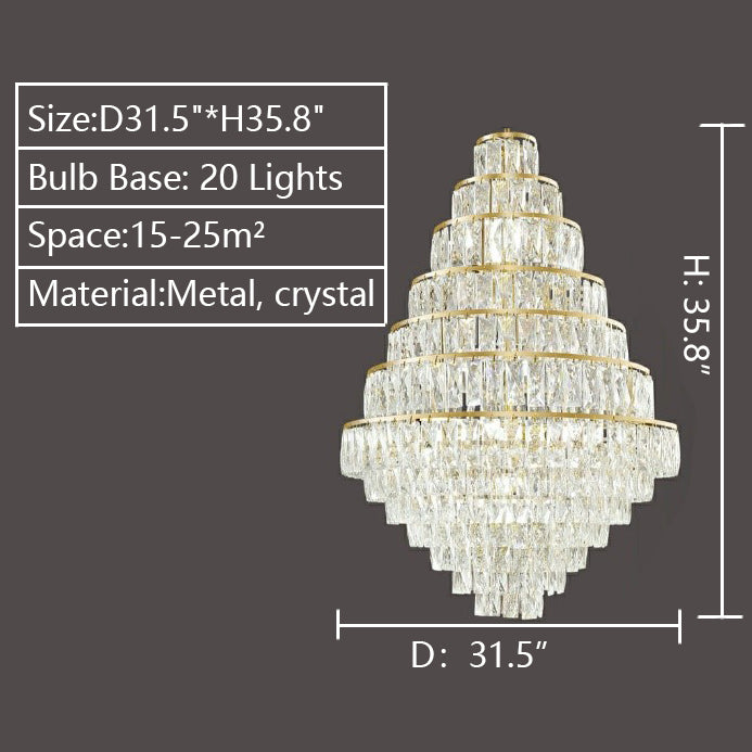 Extra Large Decorative Crystal Chandelier Foyer Hall Ceiling Light Fixture For Staircase In Gold/ Chrome - view 12