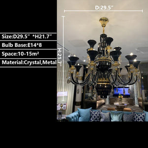 American Traditional Branch Crystal Chandelier with Candle Design in Black and Gold - view 4