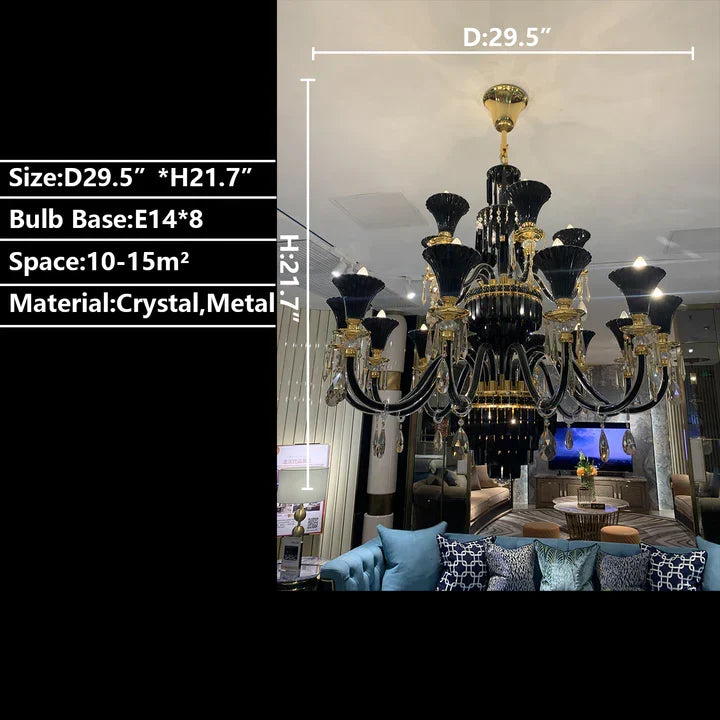 American Traditional Branch Crystal Chandelier with Candle Design in Black and Gold - view 4