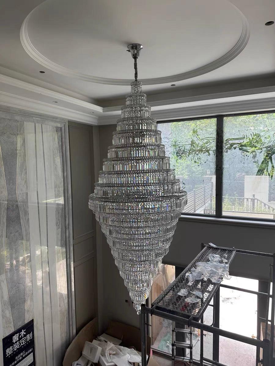 Chrome Extra Large Crystal Chandelier for Foyer Staircase Living Room Entrance Ceiling Light Fixture In Silver - view 3