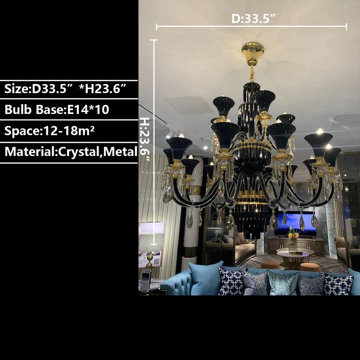 American Traditional Branch Crystal Chandelier with Candle Design in Black and Gold - view 5