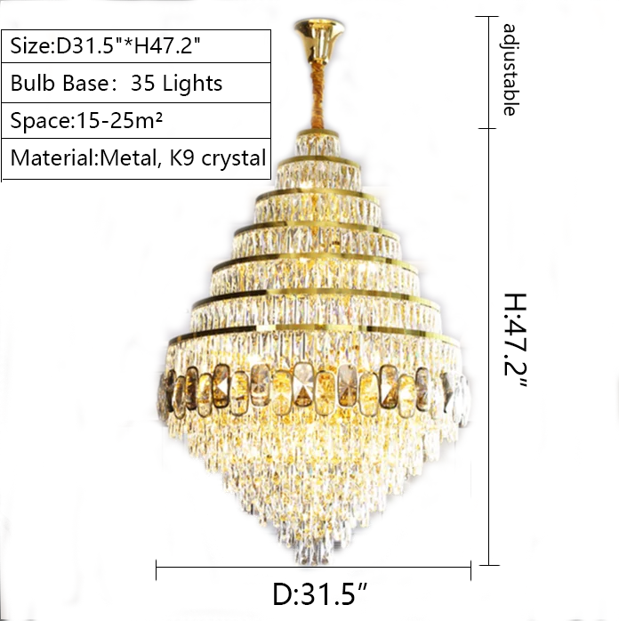Honeycomb Shaped Ceiling Chandelier Extra Large Crystal Light Fixture For Foyer Staircase/ Entryway In Gold Finish - view 11