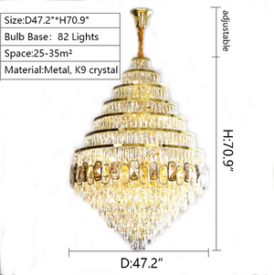 Honeycomb Shaped Ceiling Chandelier Extra Large Crystal Light Fixture For Foyer Staircase/ Entryway In Gold Finish - view 13