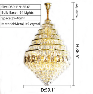 Honeycomb Shaped Ceiling Chandelier Extra Large Crystal Light Fixture For Foyer Staircase/ Entryway In Gold Finish - view 14