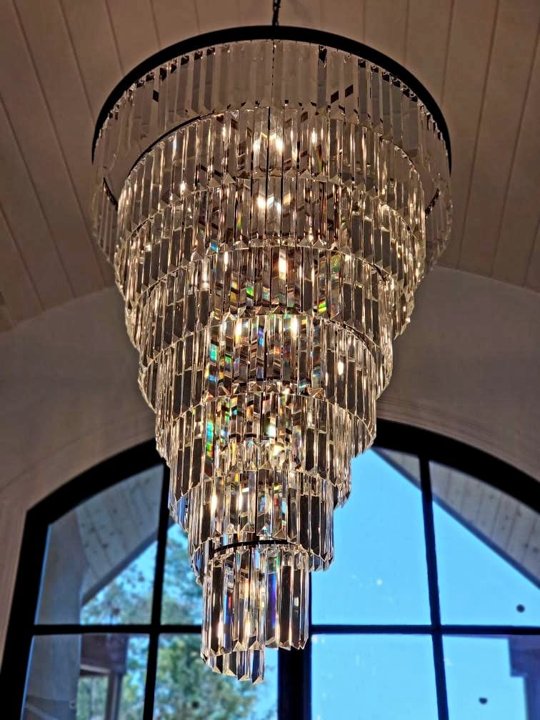 Extra Large Multi-Tiered  Spiral Crystal Chandelier In Black Finish - view 2