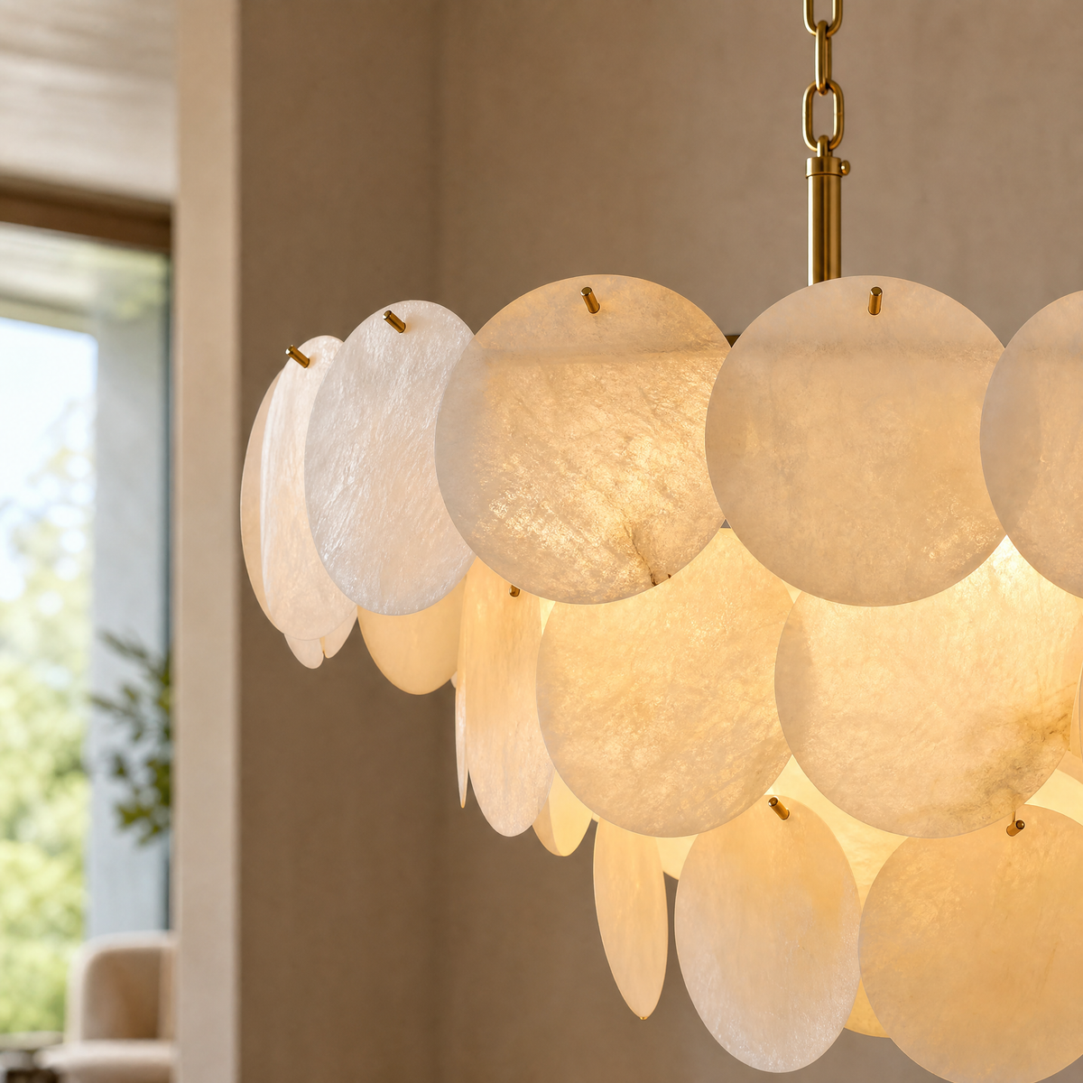 26" Natural Alabaster Round Chandelier