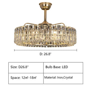 Modern Invisible Blade Fan Light Crystal Chandelier for Living/Dining Room/Bedroom, ceiling fan - view 11