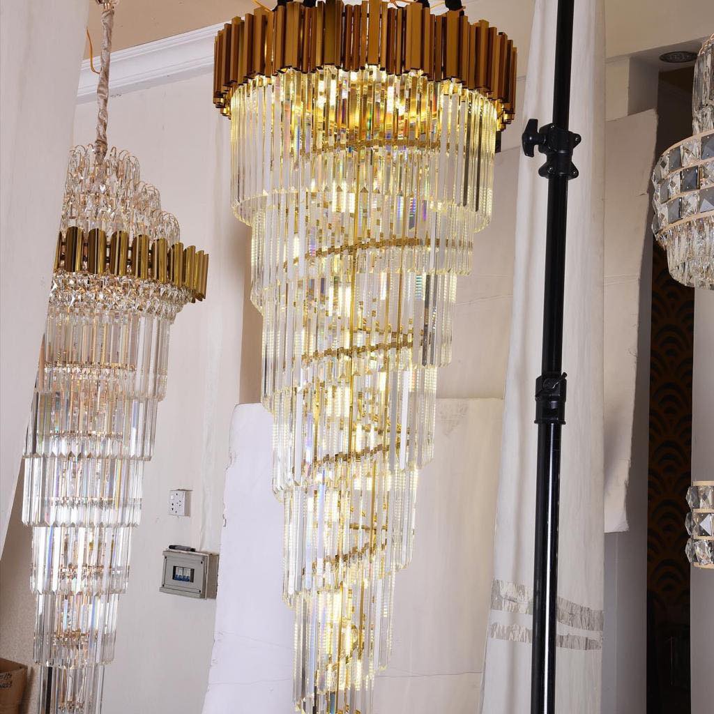Luxury Gold Spiral Crystal Chandelier for Staircase/Foyer/Entryway - view 7