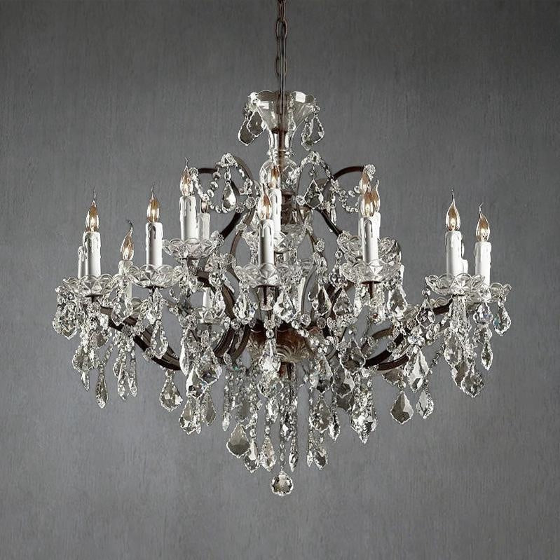 19th C.Rochelle Iron & Crystal Round Chandelier 33" - view 2