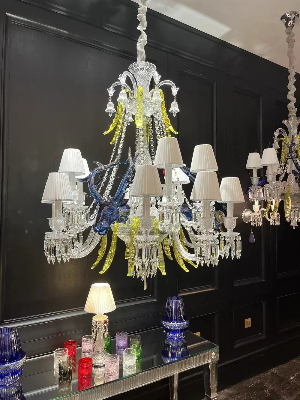 Traditional Colorful Candle Branch Blue Deer Crystal Chandelier for Living Room/Dining Room - view 6