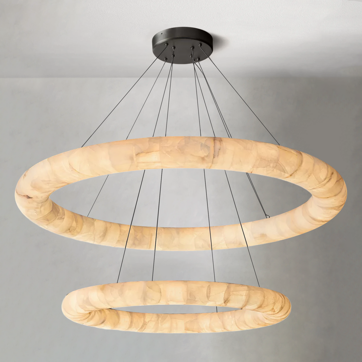 Riora Lisse Alabaster Two-Tiered Round Chandelier 61" - view 2