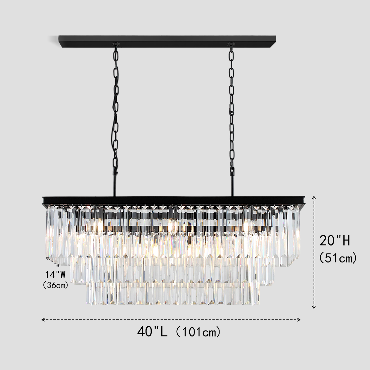 Falria 3-Tier Crystal Rectangular Chandelier, three-tier