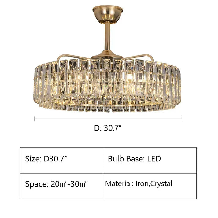 Modern Invisible Blade Fan Light Crystal Chandelier for Living/Dining Room/Bedroom, ceiling fan - view 12