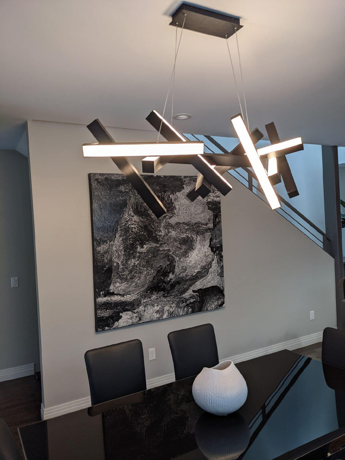 Modern Round/Linear Geometric Aluminum LED Chandelier for Dining Room/Bedroom - view 21
