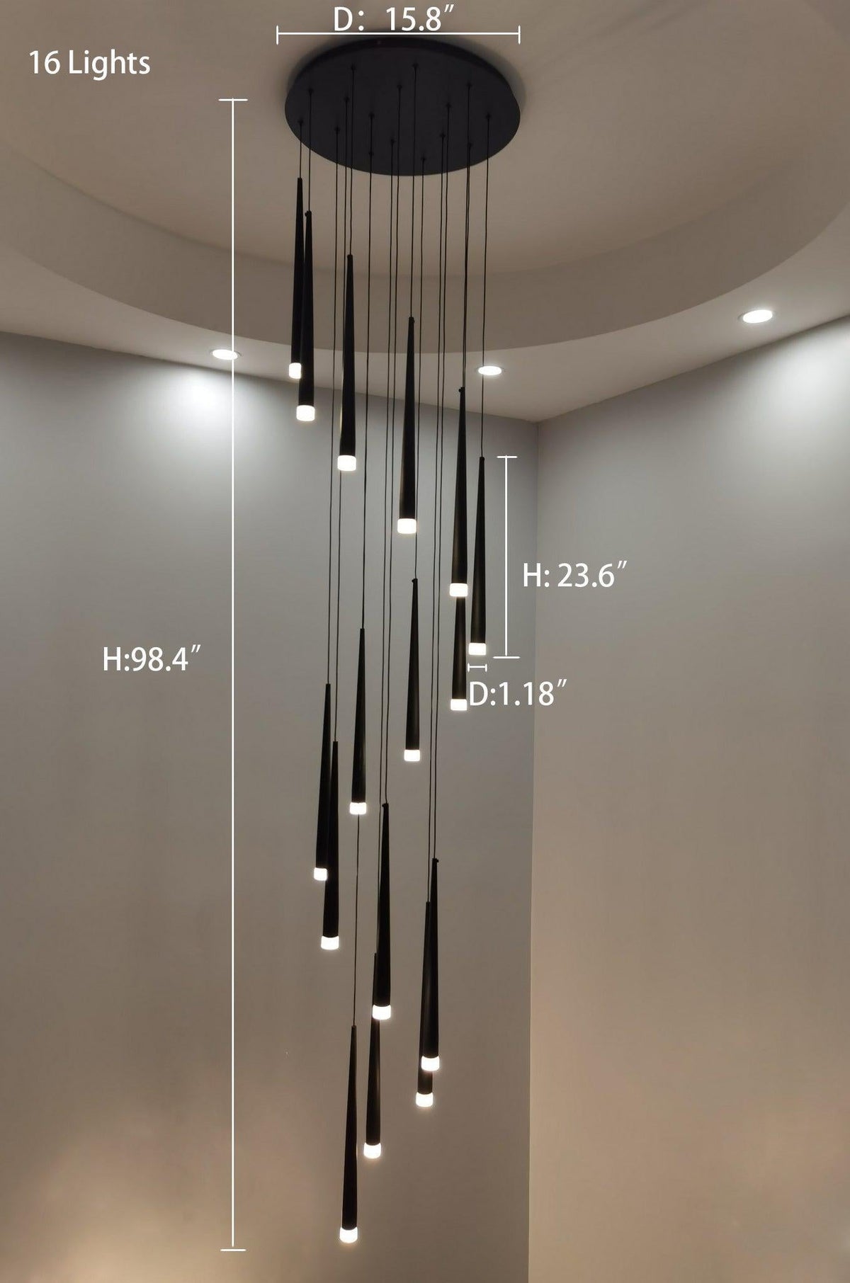 Minimalism Foyer Staircase Chandelier Ceiling Pendant Lighting Fixture For Living Room Entryway In Gold/ Black Finish - view 25