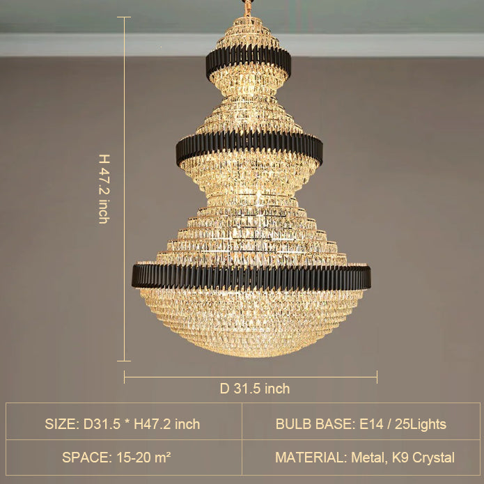 Modern Black Iron Crystal Chandelier For Foyer Staircase Luxurious Design Ceiling Light Fixture - view 7