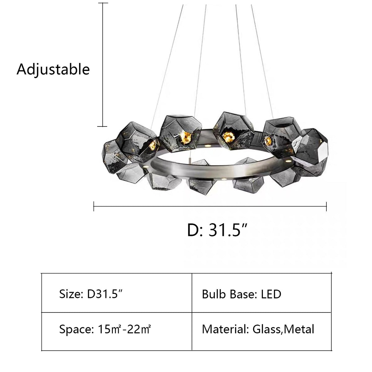 Nordic Minimalist Glass Circle Art Chandelier for Living/Dining Room/Bedroom - view 3