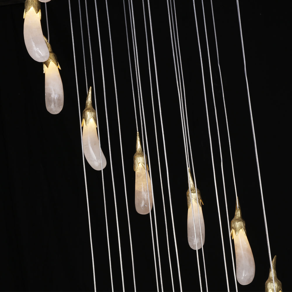 24 Rock Crystal Long-eggplants Modern Chandelier 138 Inch Long Staircase Chandelier, in brass - view 3