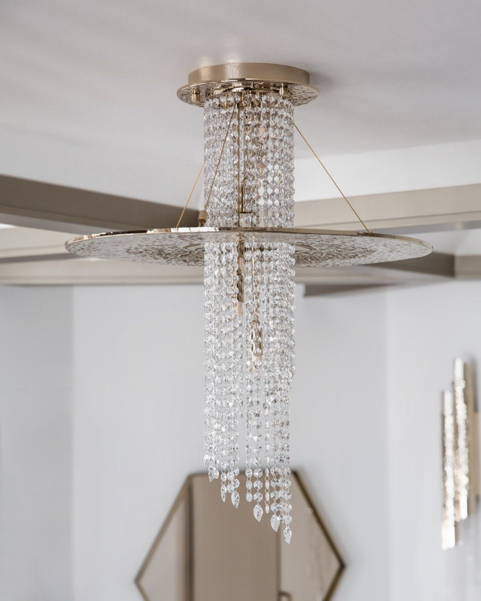 Angelina Flushmount Brass Crystal Pendant Chandelier, K9 crystal flush mount - view 5