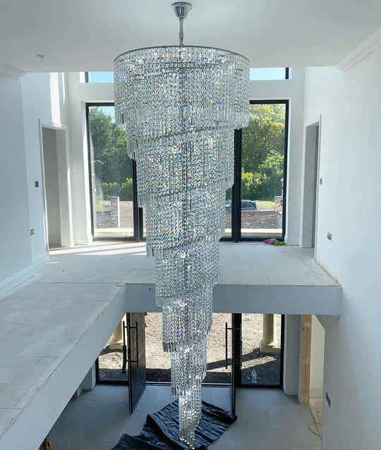 Extra Large Spiral Tiered Long Crystal Chandelier Luxury Crystal Tassel Light Fixture For Staircase/Entryway - view 4