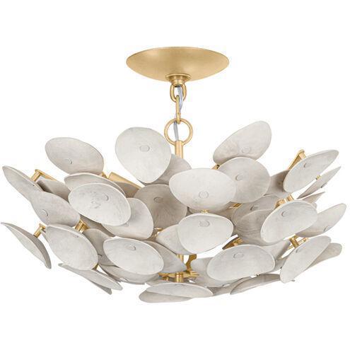 Aimi 3 Light Vintage Gold Leaf Semi Flush Ceiling Light, chandelier