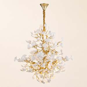 Moon Ring Ceramic Ginkgo Leaf Staircase Chandelier D1200 - Gold - view 3