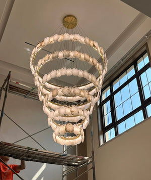 Modern Multi-layer White Alabaster Chandelier for Staircase/Foyer - view 3