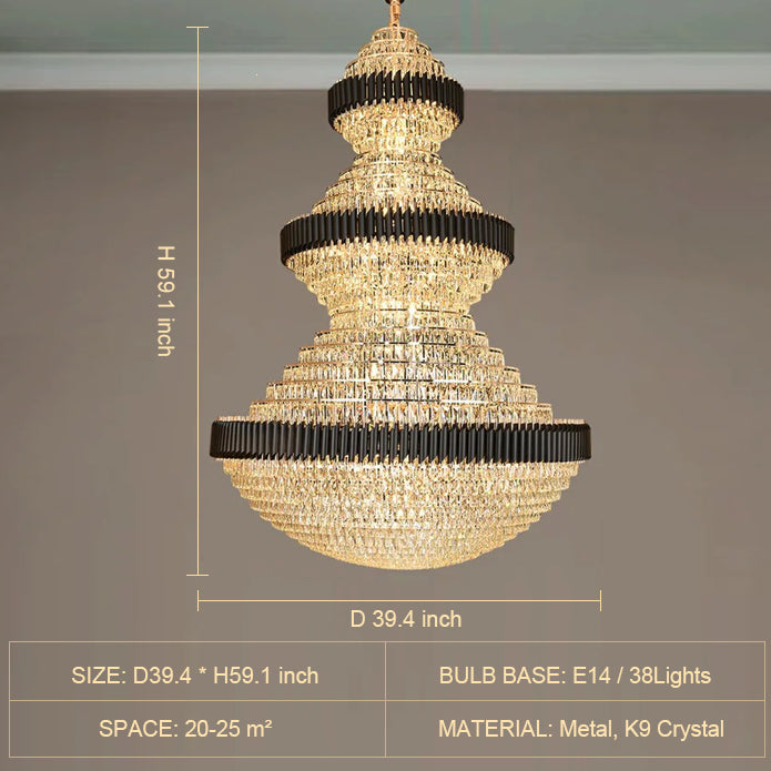 Modern Black Iron Crystal Chandelier For Foyer Staircase Luxurious Design Ceiling Light Fixture - view 8