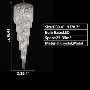Extra Large Spiral Tiered Long Crystal Chandelier Luxury Crystal Tassel Light Fixture For Staircase/Entryway - view 9