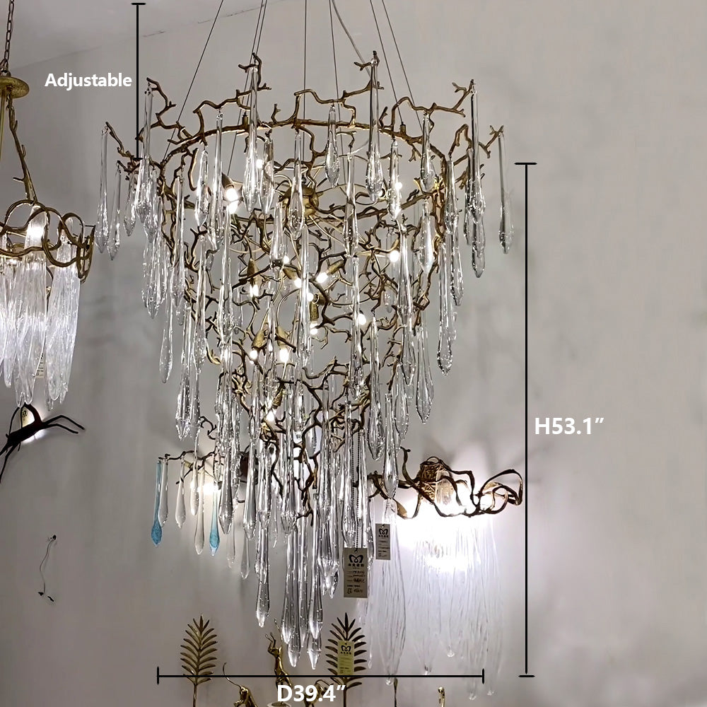 Chic Modern French Branch Copper Crystal Chandelier for Living Room Foyer and Dining Room Lighting - view 7