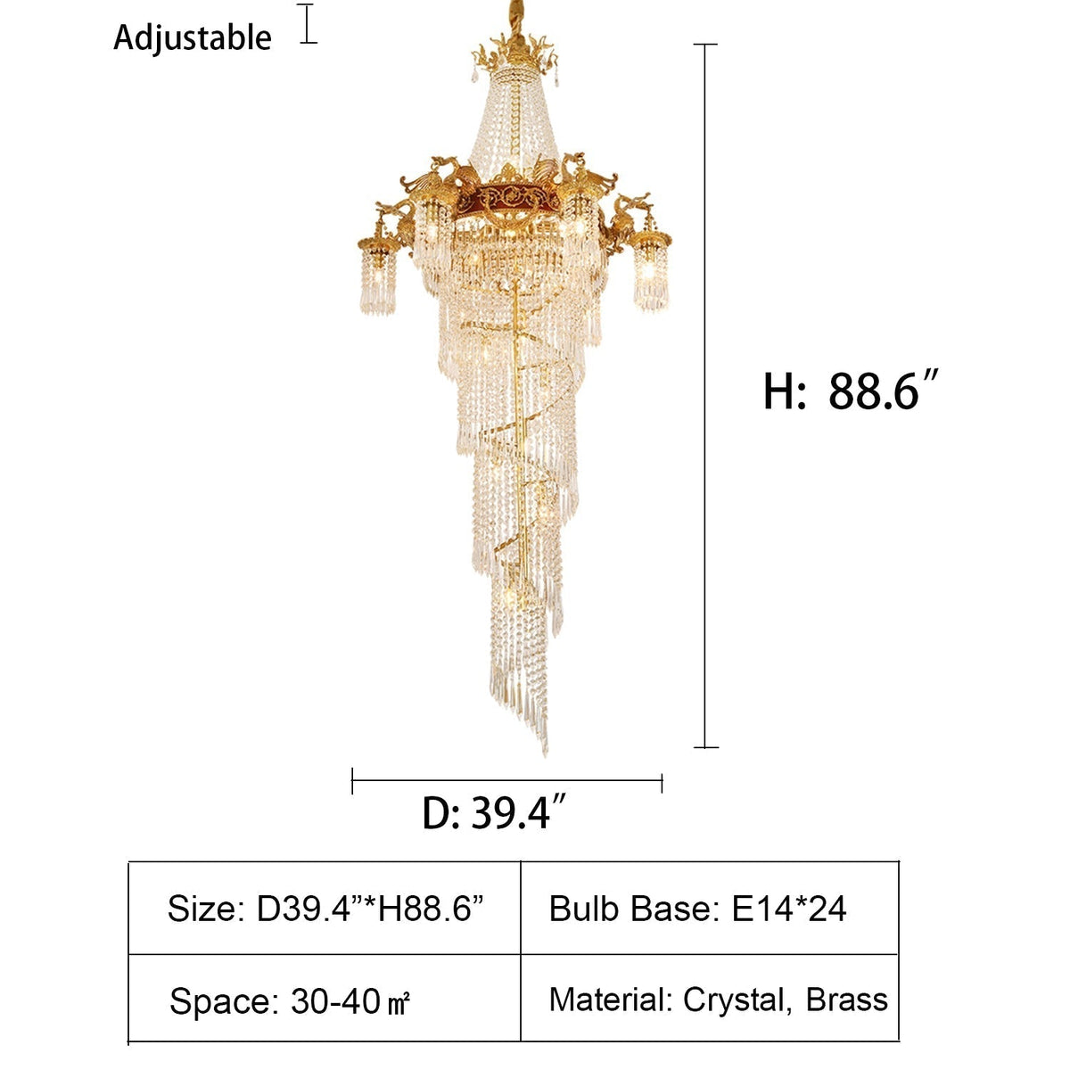 Extra Large Retro Luxury Full Copper Crystal Chandelier for Staircase/ Duplexes/ Villas - view 8