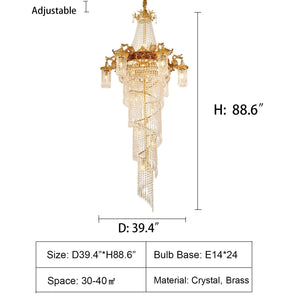 Extra Large Retro Luxury Full Copper Crystal Chandelier for Staircase/ Duplexes/ Villas - view 8
