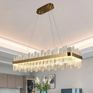Flake Long Crystal Rectangle Golden Lamp Body Modern Chandelier 32"/40", rectangular - view 2