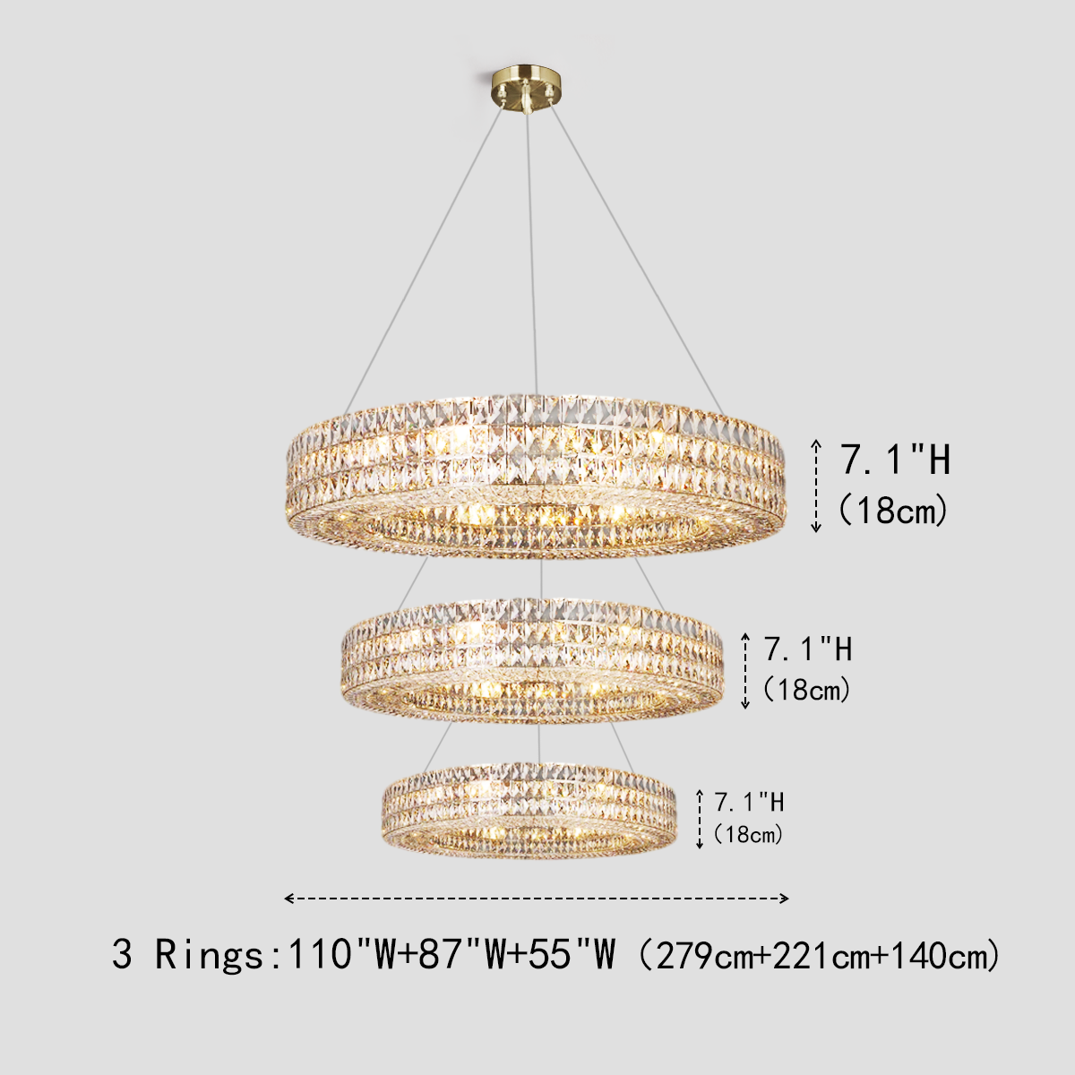 Round Halo K9 Crystal Multi-Ring Chandelier - view 7