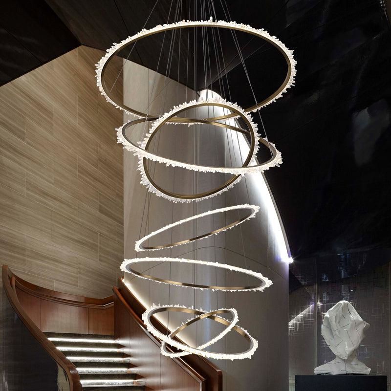 Rock Crystal Multi Rings Chandelier For Staircase - view 4
