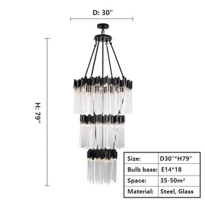 D30"*H79"Large Elegant Multi-layers Glam Glass Metal Edging Chandelier for High-ceiling Staircase/Entryway/Living/meeting Room