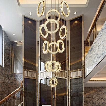 Modern Multi Gold Donuts Shape Crystal Chandelier Ring Round Light Fixture for Foyer Staircase/ Living Room/ Bar/ Hotel Lobby/ Entryway/ LOFT - view 3