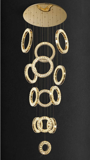 Modern Multi Gold Donuts Shape Crystal Chandelier Ring Round Light Fixture for Foyer Staircase/ Living Room/ Bar/ Hotel Lobby/ Entryway/ LOFT - view 7