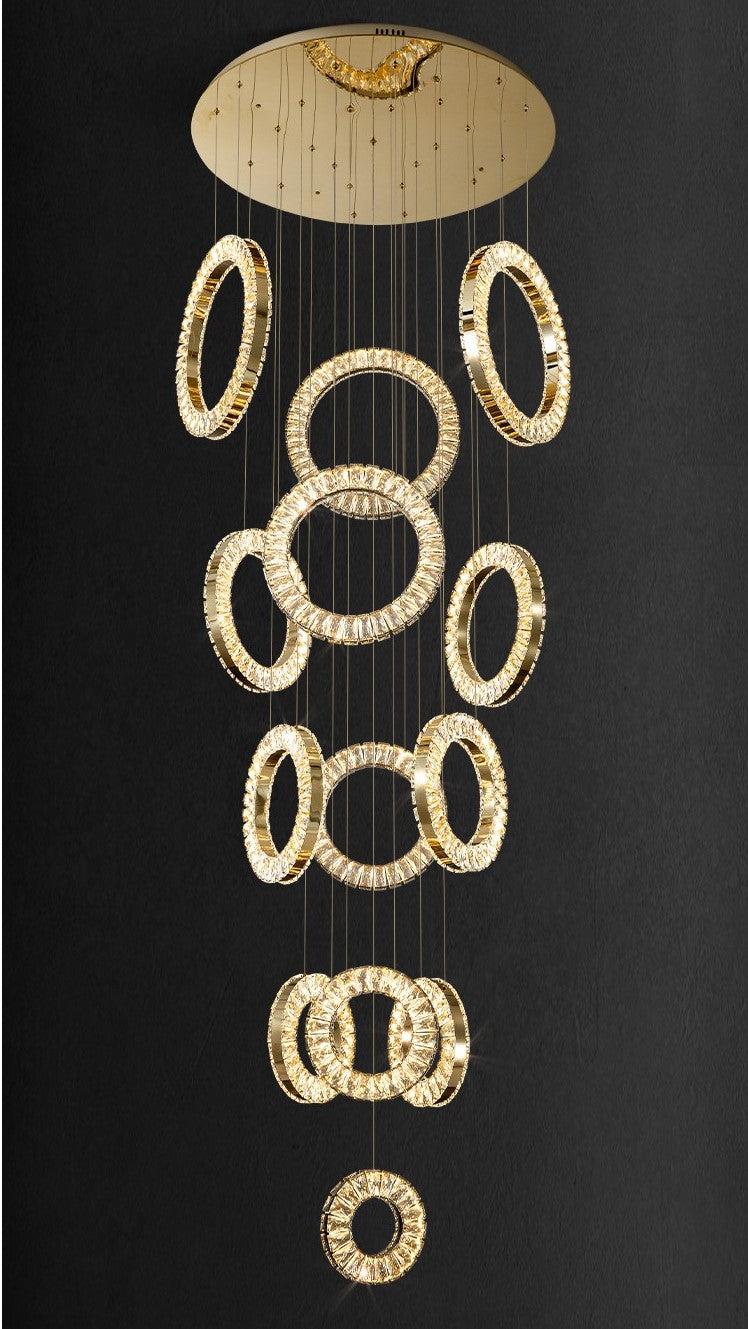 Modern Multi Gold Donuts Shape Crystal Chandelier Ring Round Light Fixture for Foyer Staircase/ Living Room/ Bar/ Hotel Lobby/ Entryway/ LOFT - view 7