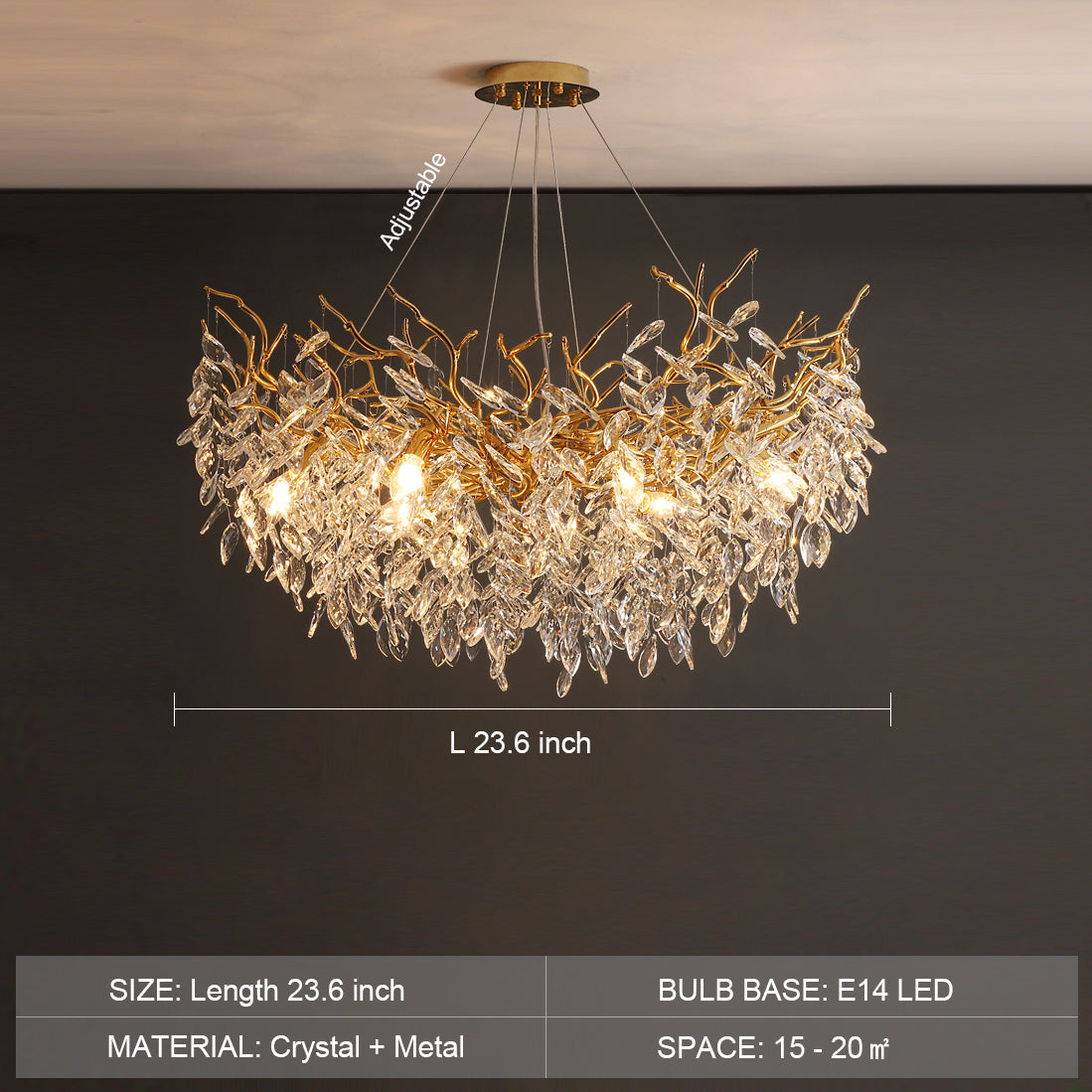 French Branch Crystal Chandelier with Elegant Crystal Leaves - view 18