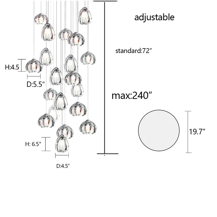 Size diagram: adjustable cord standard 72 inch, max 240 inch, 19.7 inch canopy