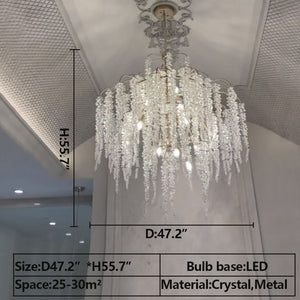 D 47.2"*H 55.7"Large Transparent metal frame Light Luxury Elegant Sliver Flower Branch Chandelier For Living/Dinning/Bedroom Room/Hallway