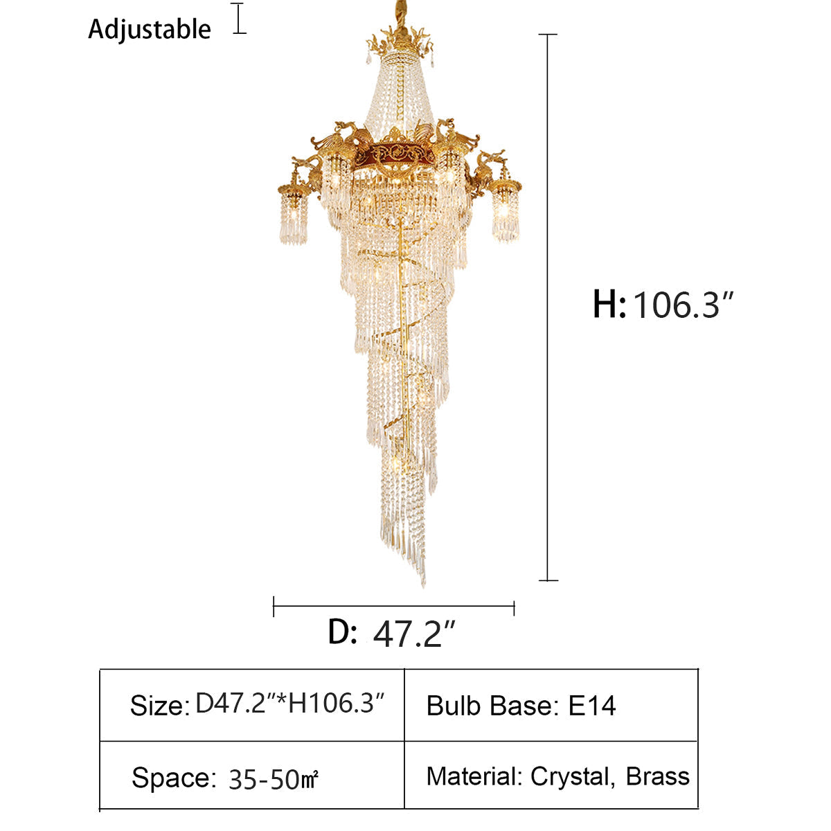 Extra Large Retro Luxury Full Copper Crystal Chandelier for Staircase/ Duplexes/ Villas - view 9