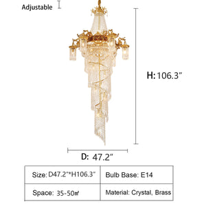 Extra Large Retro Luxury Full Copper Crystal Chandelier for Staircase/ Duplexes/ Villas - view 9