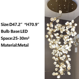 Spiral Pure White Magnolia Chandelier with Golden Branches for Staircase/High-ceiling Space/Foyer/ Duplex - view 14