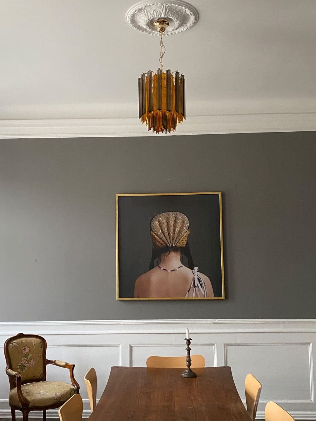 Murano-Style Chandelier – 47 prisms – Amber/Smoked