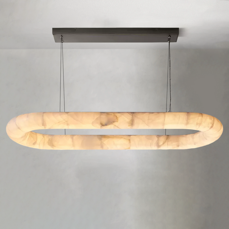 Riora Lisse Alabaster Oval Chandelier 57" 74" - view 4